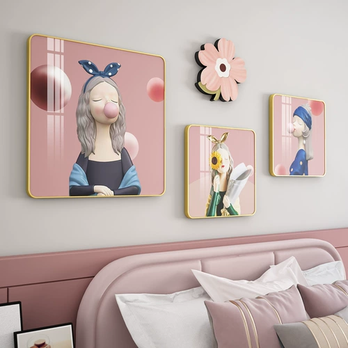 Декоративная живопись для детской комнаты, розовая девочка, мультфильм, постели, фона, стена, висящая живопись милая комната принцесса роспись