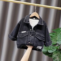 Boy Black Cowboy jacket Spring style 2021 new children Spring and autumn Korean version handsome young childrens autumn jacket blouses