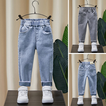 Boy jeans Spring style 2022 new children spring light-colored pants for children Spring and autumn swarm with small foot pants
