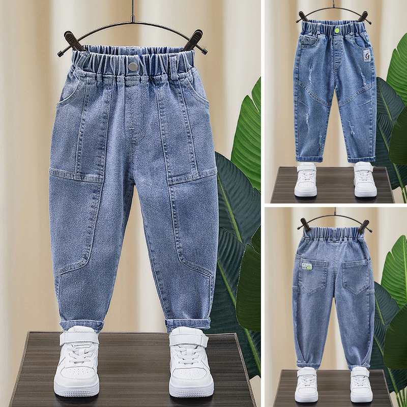 Boy jeans 2022 new foreign spring children Broken Pants for children Spring-style Korean version of the Han edition Foreign Pie Casual Pants