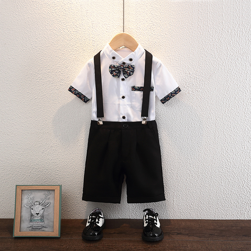 Boys' suit set summer children's thin short-sleeved British style flower children's dress little boy host costume