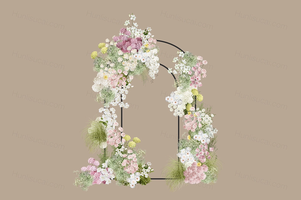 白绿粉拱门花艺素材psd设计源文件花园风花艺素材分层图婚礼-婚礼素材网