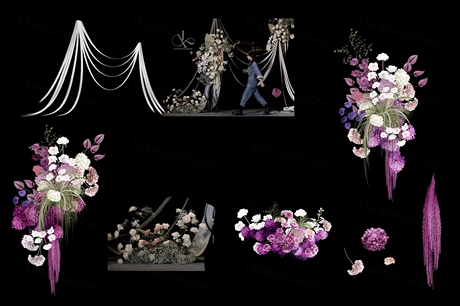 紫色花艺婚礼设计手绘道具效果图素材psd源文件-婚礼素材网