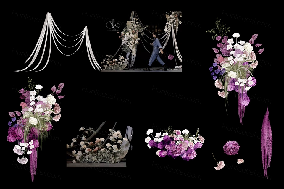 紫色花艺婚礼设计手绘道具效果图素材psd源文件-婚礼素材网