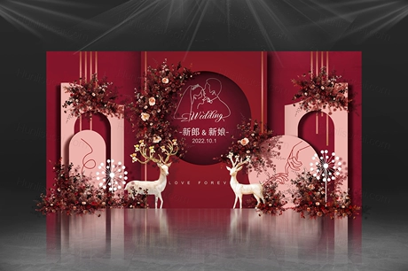 红色西式婚庆舞台背景制作图案文件PSD分层原模板素材结婚订婚-婚礼素材网