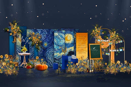 星空梵高油画风小王子婚礼设计效果图psd分层含制作文件素材-婚礼素材网