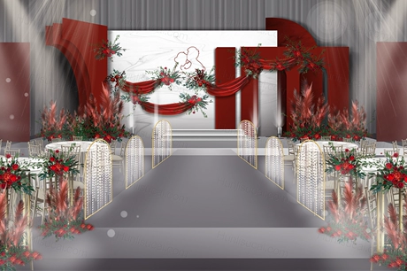 红色白色圣诞风格婚礼背景INS简约舞台背景效果图设计素材-婚礼素材网