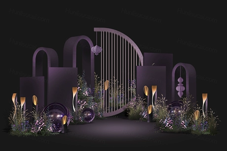 紫色高端婚礼设计创意高端手绘婚庆效果图psd素材源文件-婚礼素材网