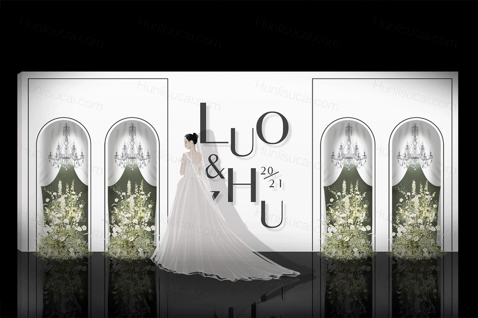 纯白色韩式简约风格婚礼设计效果图背景方案喷绘KT板素材psd-婚礼素材网