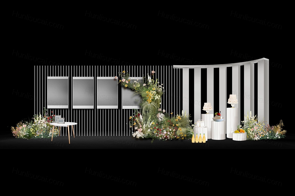 素材设计白绿婚礼效果图主仪式区签到区甜品区psd源文件-婚礼素材网