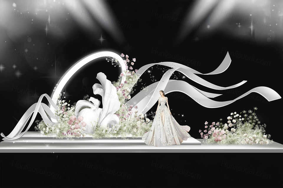 白粉色满天星花艺婚礼手绘图psd设计素材源文件无制作文件-婚礼素材网