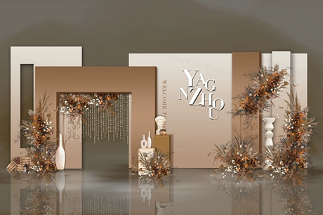 奶咖色简约高端泰式婚礼设计效果图舞台背景方案素材psd源文件-婚礼素材网