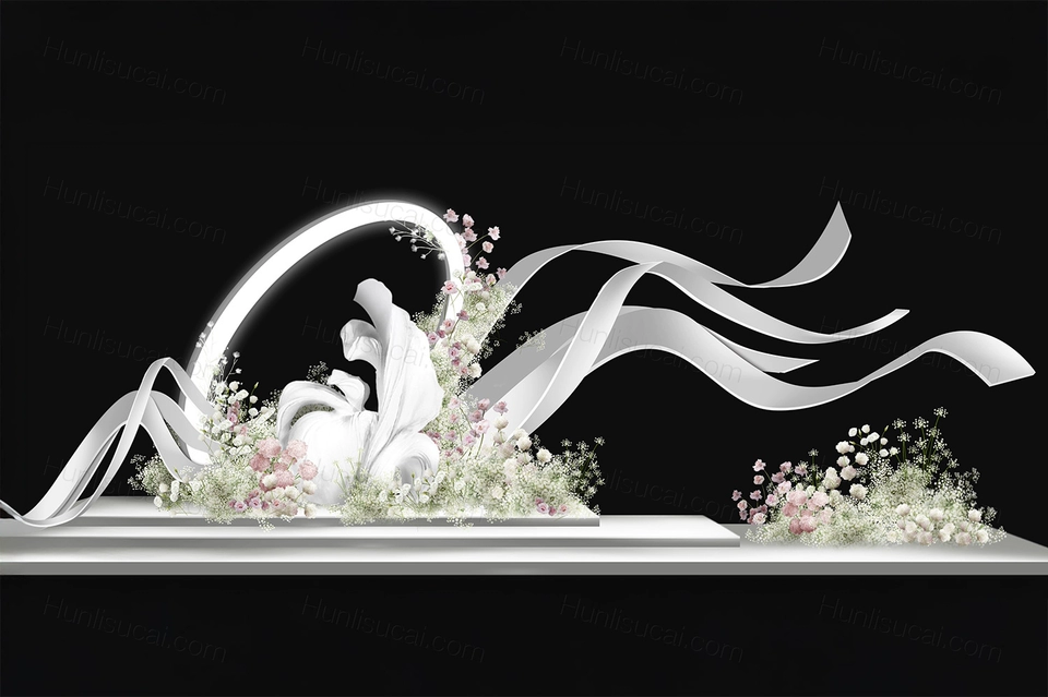 白色高端创意小众秀场风韩式婚礼设计效果图素材psd源文件-婚礼素材网