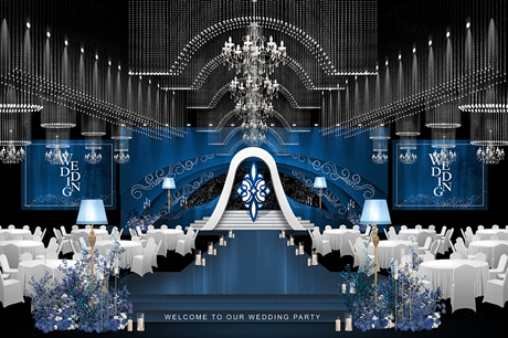 宝蓝色高端欧式秀场风婚礼设计效果图背景方案素材psd源文件-婚礼素材网