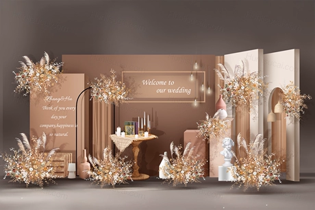 咖啡奶茶色简约西式婚礼设计婚庆效果图背景方案素材psd源文件-婚礼素材网