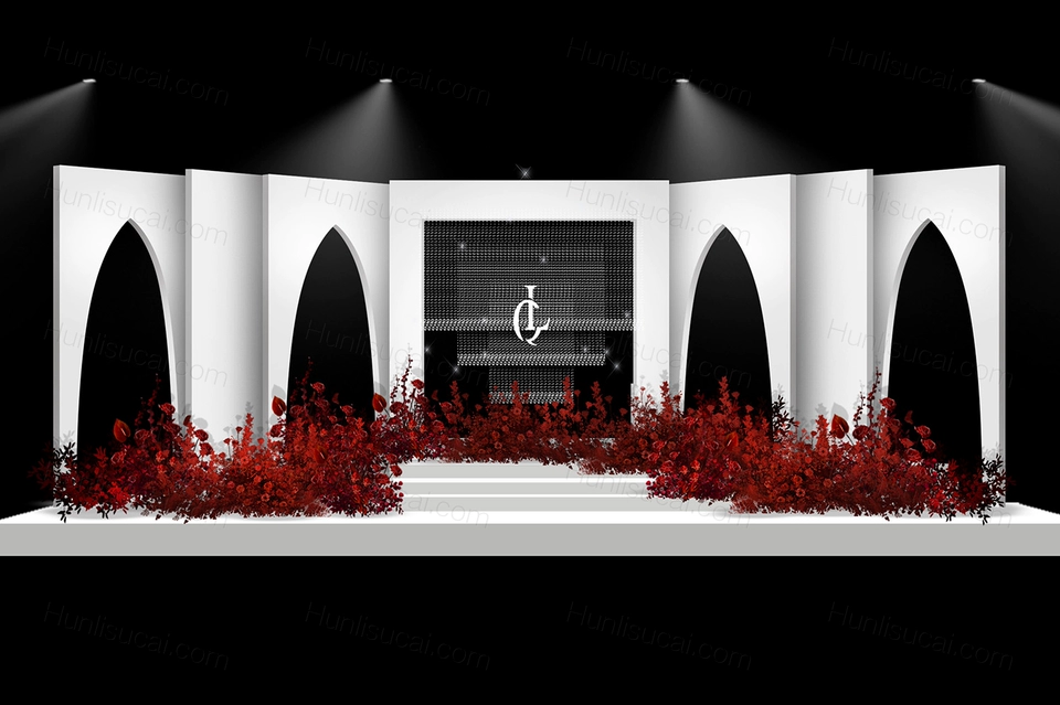 水晶吊顶水晶灯红白水晶婚礼效果图小众婚礼psd源文件婚礼-婚礼素材网