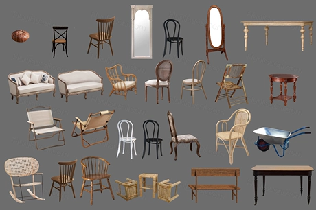 复古小众户外木质桌椅沙发露营椅镜子婚礼素材道具/psd设计-婚礼素材网