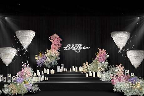 水晶吊顶水晶灯粉色彩色婚礼效果图小众婚礼psd源文婚礼-婚礼素材网