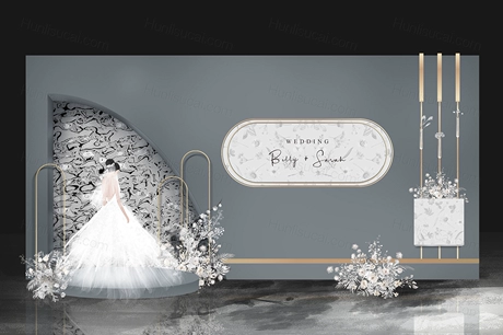 灰色法式庄园碎花背景婚礼设计婚庆效果图舞台背景素材psd-婚礼素材网