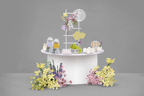 婚礼甜品台设计黄百合小雏菊婚礼花艺手绘素材PSD源文件效果图-婚礼素材网