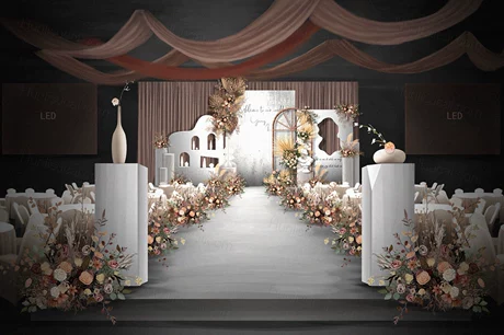 白色灰色水泥背景侘寂宅寂风格小红书同款流行婚礼设计素材效果图-婚礼素材网