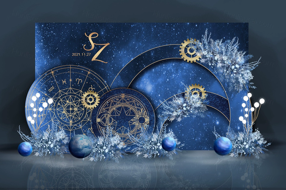 蓝色星空主题婚礼设计婚庆效果图背景方案布置制作素材psd-婚礼素材网