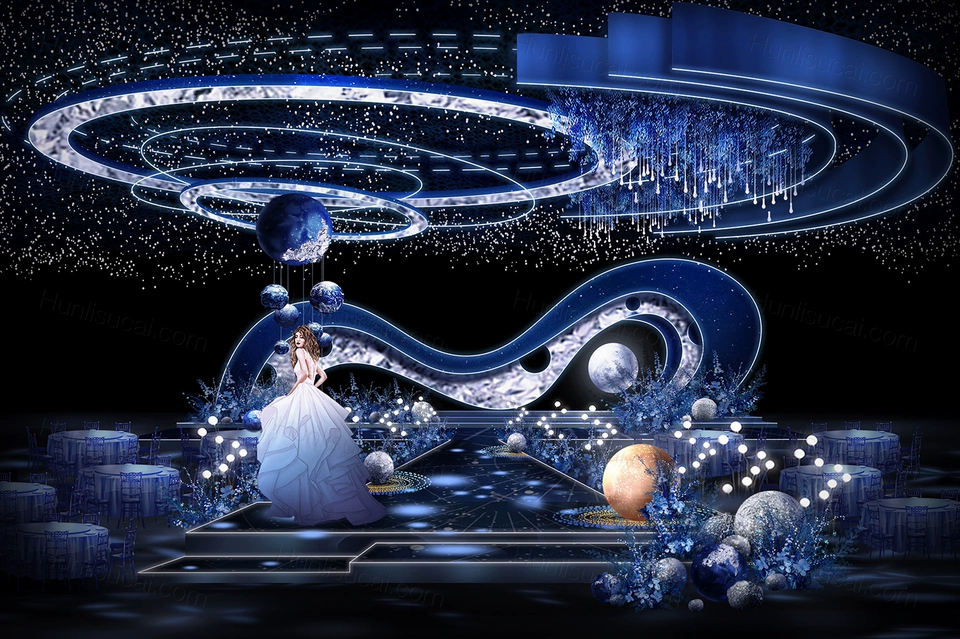 蓝色星空主题弧形背景婚礼设计效果图素材psd源文件-婚礼素材网