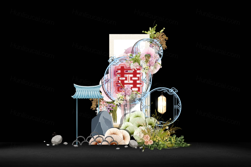 现代创意小众国潮风格婚礼设计订婚宴背景设计效果图素材psd-婚礼素材网
