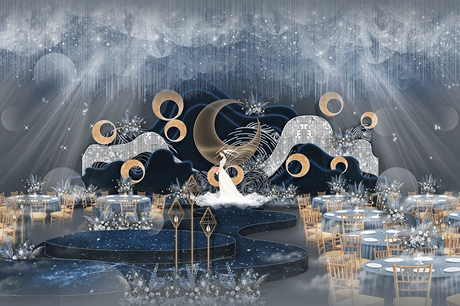 深蓝色星空设计师创意高端婚礼设计婚庆效果图策划方案素材psd-婚礼素材网