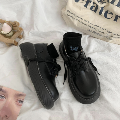 taobao agent Black demi-season Japanese footwear platform English style, 2022 collection, trend of season, British style