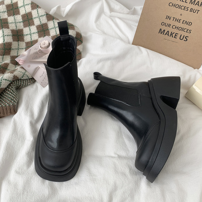 taobao agent Martens, black demi-season low boots English style platform, 2022 collection, British style, fitted