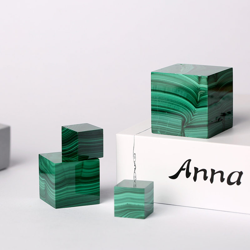 Malachite Ornament Cube, Raw Stone Six-Sided Cube, Office Desktop Decoration, Paperweight, Bookweight, Display Piece