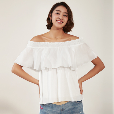 Zi紫由孕妇娃娃衫一字肩休闲A字层次荷叶边上装隐形哺乳口孕妇装