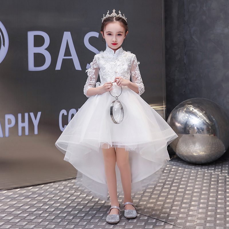 Girl's birthday evening dress Princess Pungbo yarn high-end walking children's piano show costume dragging flower child spring and summer