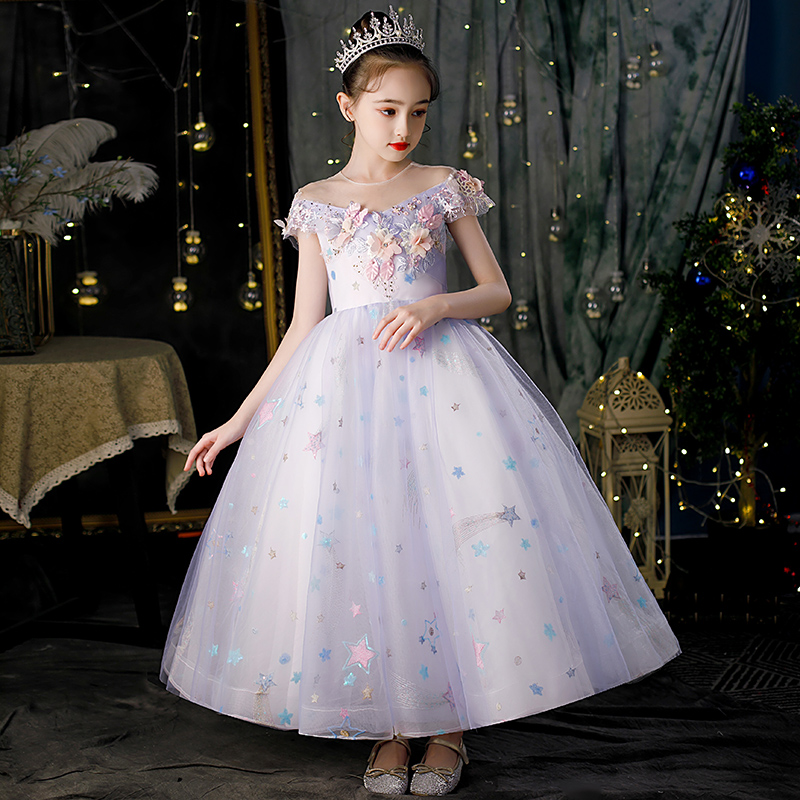 Flower girl wedding little girl dress high-end princess dress birthday puffy gauze children's piano playing host