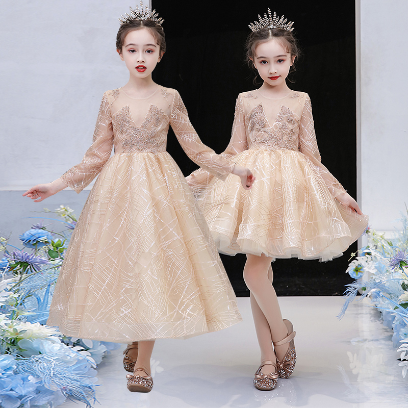 Girl Gown Princess Dress Fluffy Dress Fluffy 2021 New Spring High-end Walking Show Piano For A Banquet Birthday Gown-Taobao