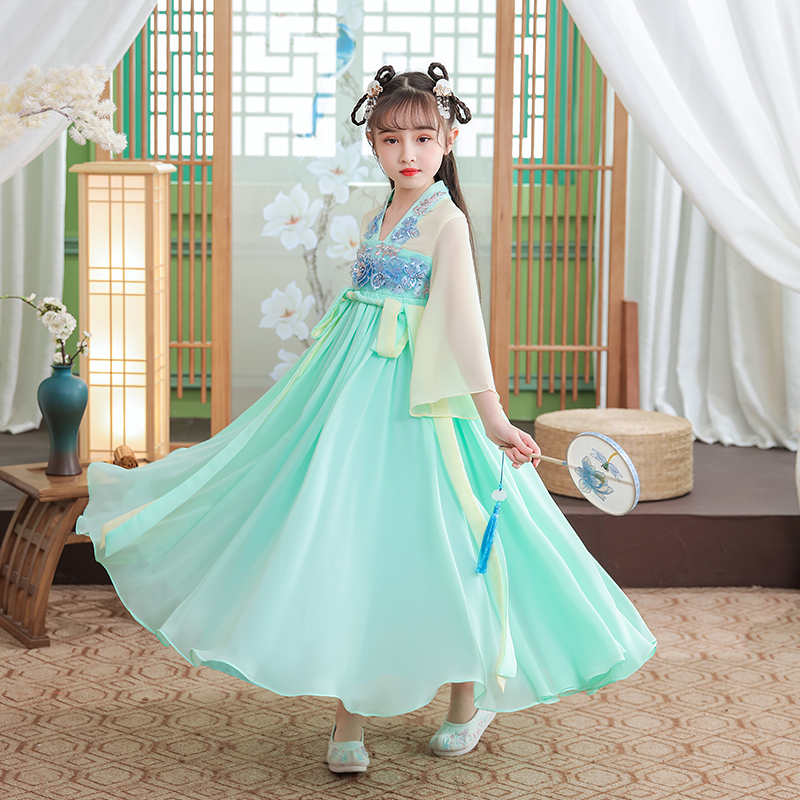 Children's ancient Han - dress girl spring and summer 12 - year - old girl Sakura - blossom dress super fairy