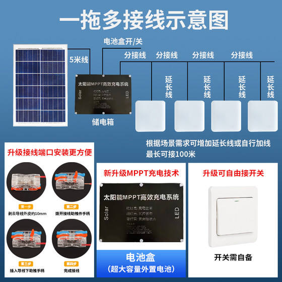 Solar Light for Home Indoor Use with Human Body Sensor, Rural Toilet and Staircase Power Generation System, One-To-Three Ceiling Light