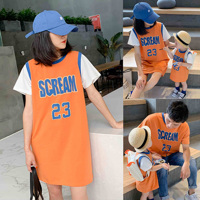 Summer a family of three parent-child outfit Summer a family of four short-sleeved trendy mother-child outfit mother-daughter outfit Western style 2021