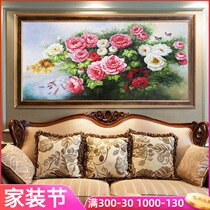 New Chinese hand-painted oil painting living room peony decorative painting sofa background wall hanging painting flowers blossom rich handmade flower painting