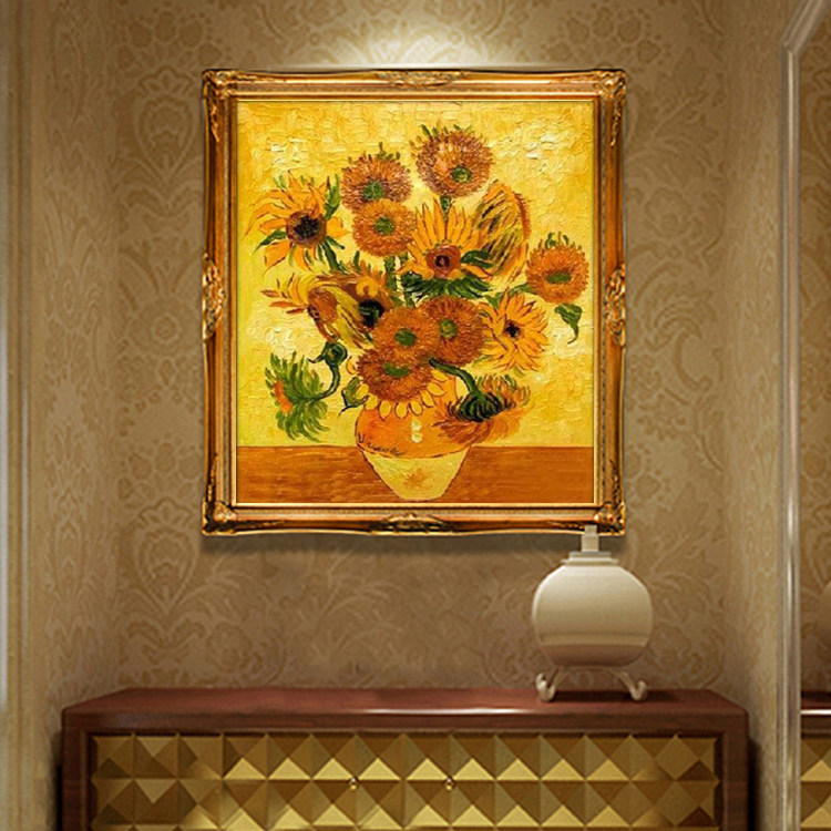 European-style living room hand painted painting porch aisle framed room painted restaurant decoration painting Van Gogh Sunflower