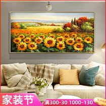 Light luxury modern pure hand-painted oil painting Impression thick oil flower field landscape painting living room decoration painting Sunflower porch hanging painting