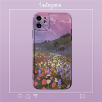 Art Purple Landscape Oil Painting applies 11Pro Max Apple X XS XR SE mobile phone shell iPhone7p female 8plus Silicone Ins Personality Creative Full Package Photo