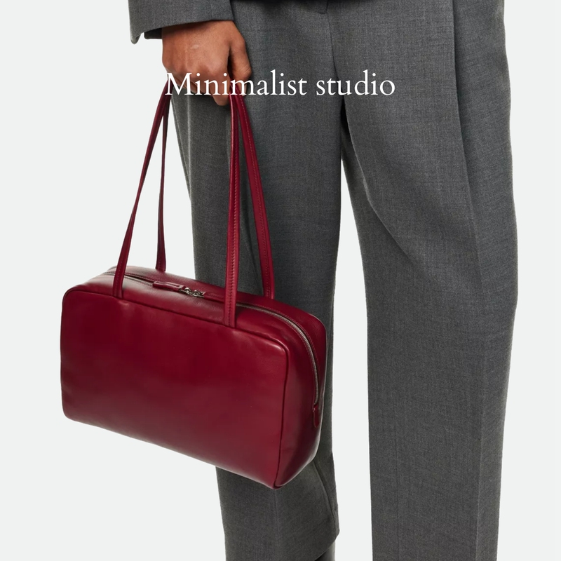 Row Astra Genuine Leather Women's Handbag Minimalist Style High-End Commuter Bowling Bag Single Shoulder Red Wedding Bag