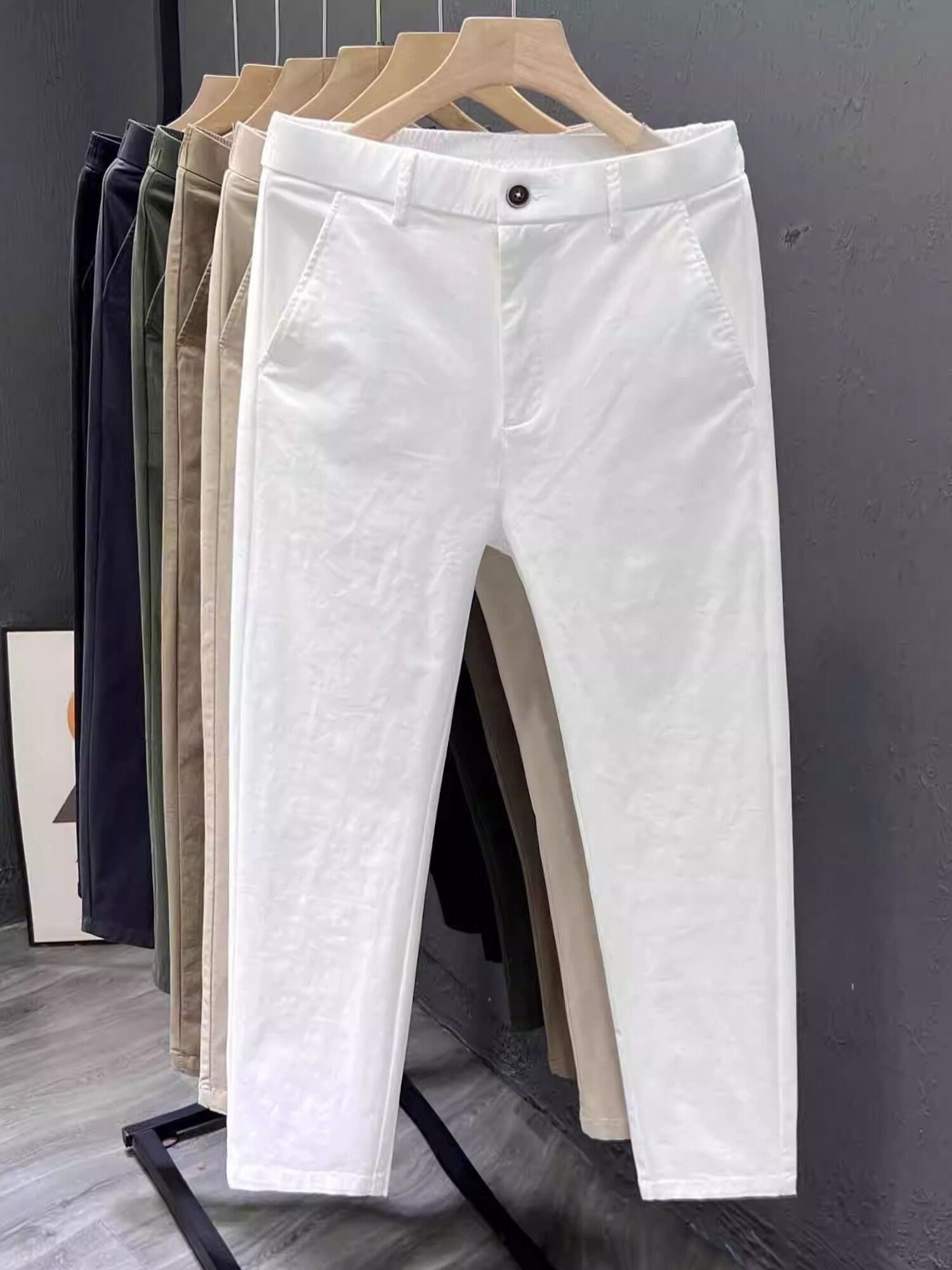 Men's Cotton Breathable Cropped Pants Business Casual Straight-Leg Trousers Summer New Pure Cotton White Men's Casual Pants