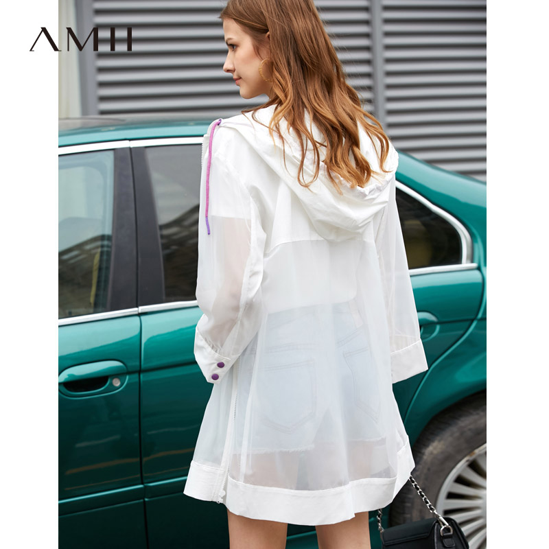 AMII Minimalist Hàn Quốc phiên bản đường Air Coat nữ 2019 Summer New Hit màu vẽ nhìn xuyên thấu vải tuyn đầu giản dị