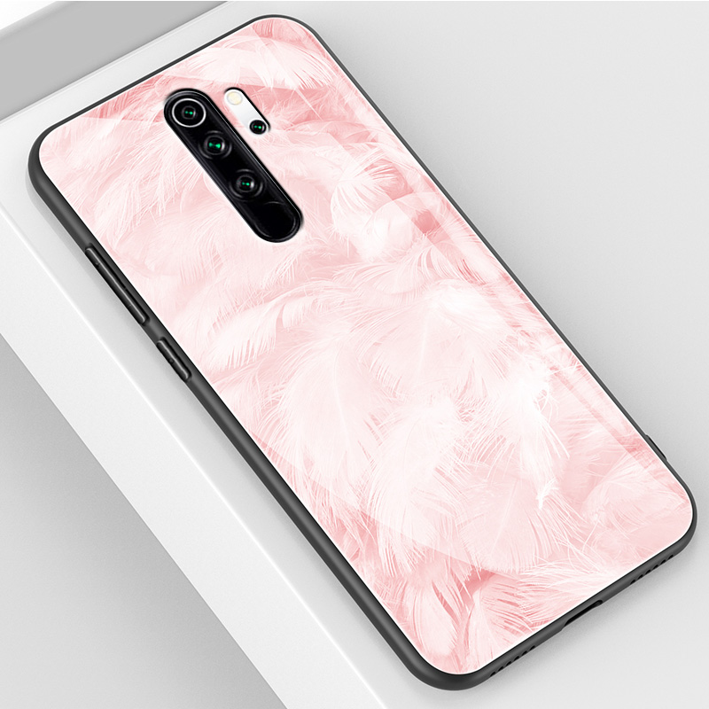 Red Rice Note8pro & Pink FeatherRed rice note8 Mobile phone shell Redmi   note8 pro Glass Protective shell redmi   not8por All inclusive Fall prevention ultrathin noto8 Soft and hard silica gel millet Shell men and women originality personality tide