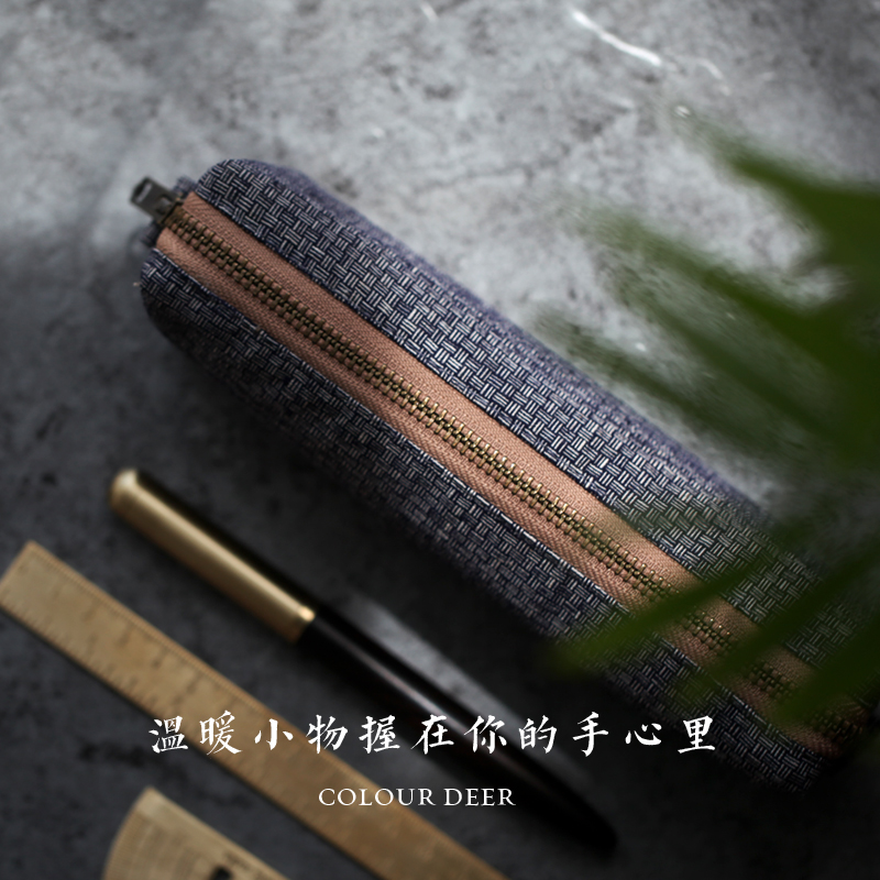 Lacquer deer velvet pen bag -- large capacity stationery bag male and female pen bag minimalist pen bag college elementary school student retro