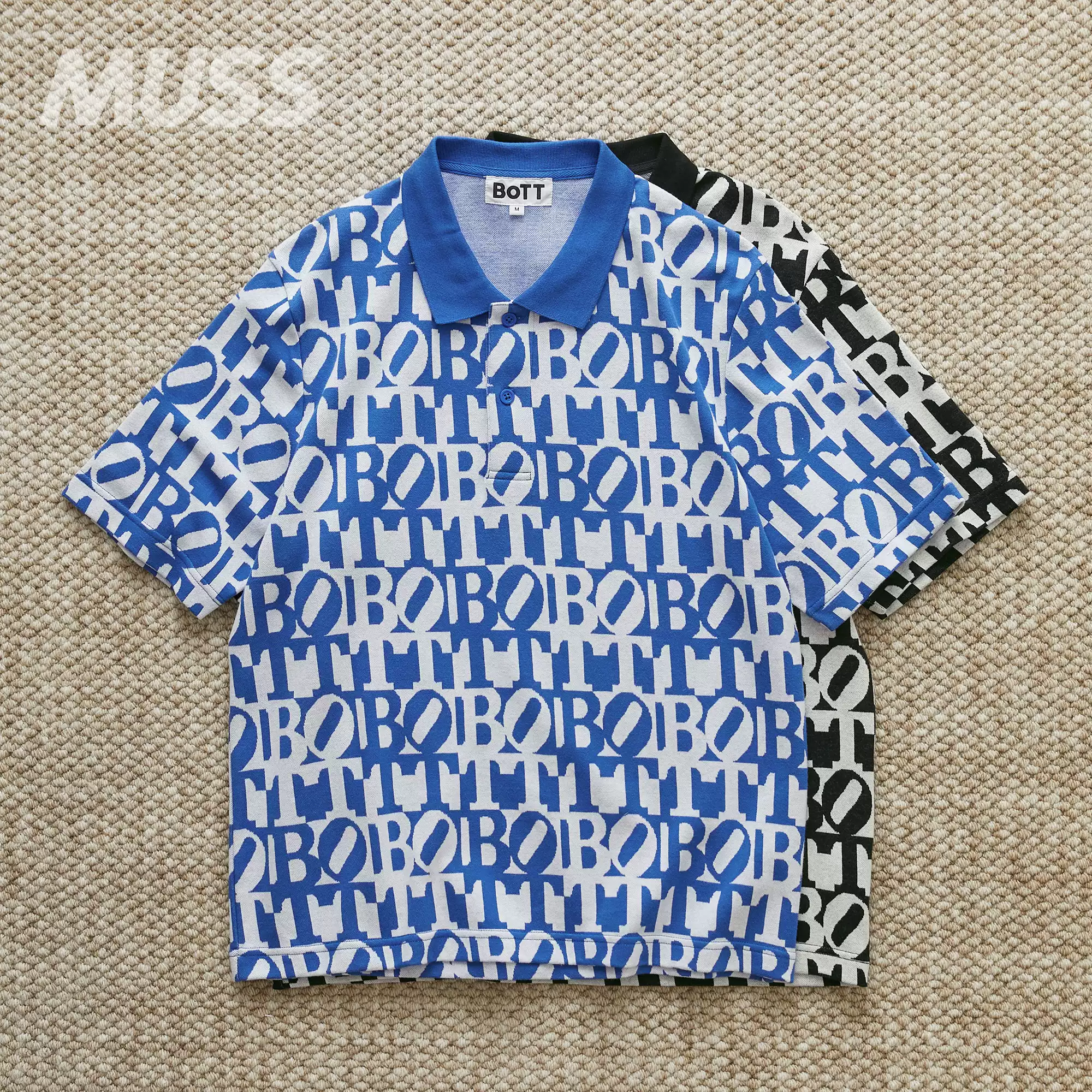 现货BOTT SQUARE LOGO JACQUARD POLO 撞色LOGO提花休闲POLO衫-淘宝