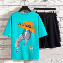 Mens big childrens summer clothes 13 tide brand suit 12 Western style 15-year-old short-sleeved 16 Boys sports two-piece junior high school clothes